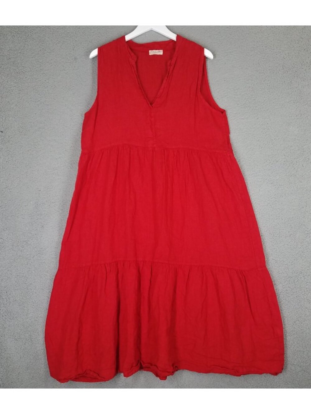 Bellambra Linen Dress Women's 1X Maxi Layered Italy Resort Summer Romantic Red